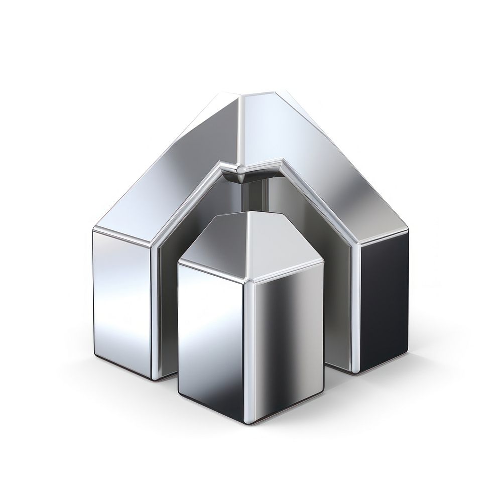 Abstact building icon Chrome material silver shape white background.