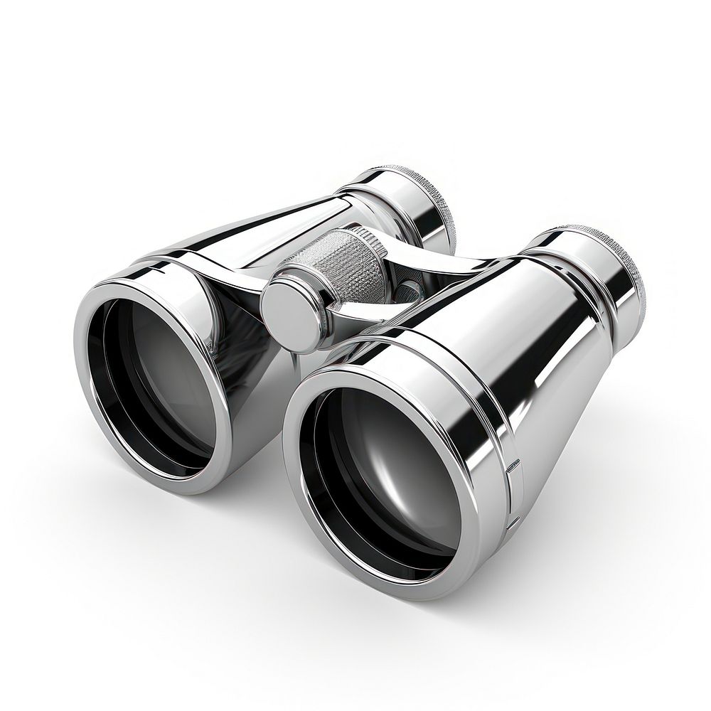 Binoculars ShapeChrome material silver white background appliance.