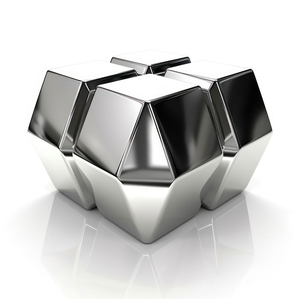 Hexagon Chrome material silver shiny shape.