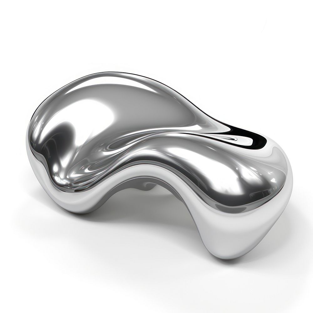 Liquid Shape Chrome material silver shiny white background.