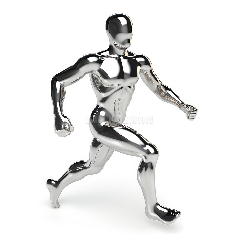 Man Running Symbol Chrome material running white background futuristic.