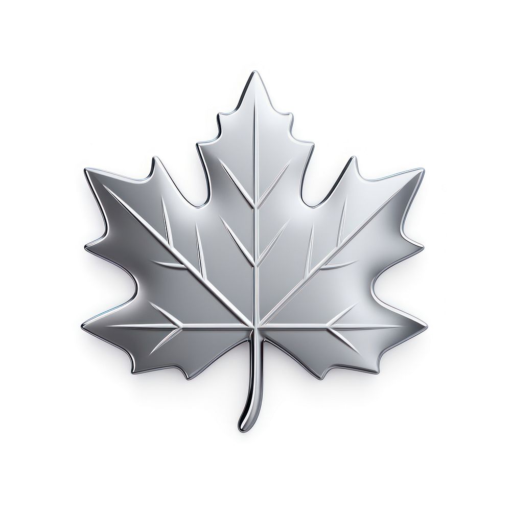 Maple leaf icon Chrome material silver plant shape.