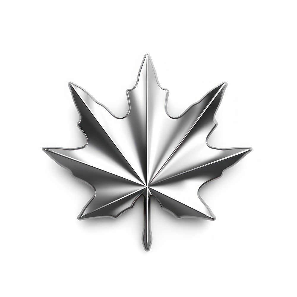 Maple leaf icon Chrome material silver shape shiny.