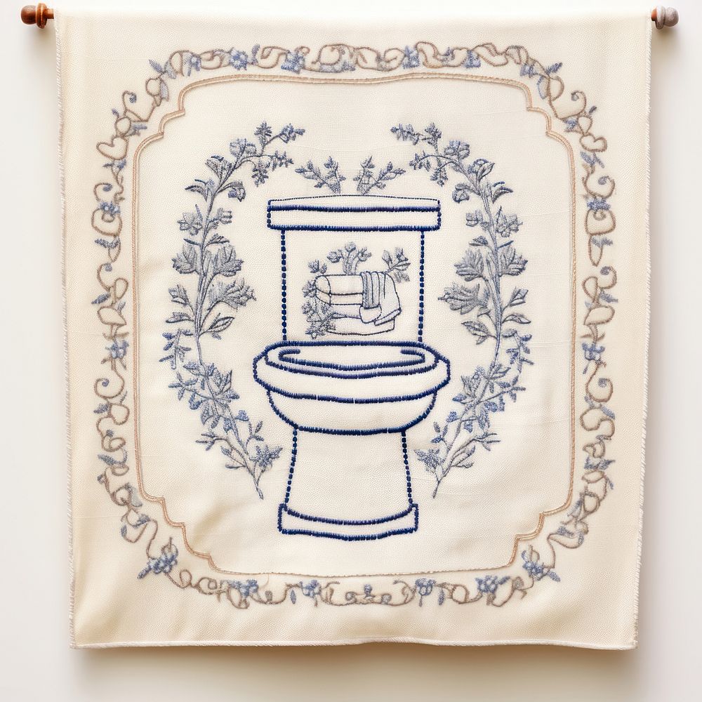 Embroidery Style Photo of a toilet embroidery needlework bathroom.