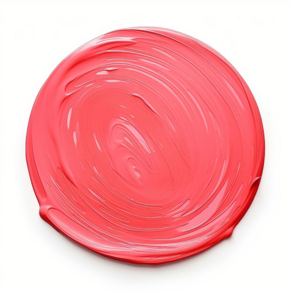 Flat light red paint brushstroke in round shape white background concentric dishware.
