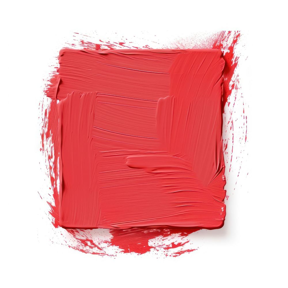 Flat light red paint brushstroke in square shape backgrounds white background splattered.