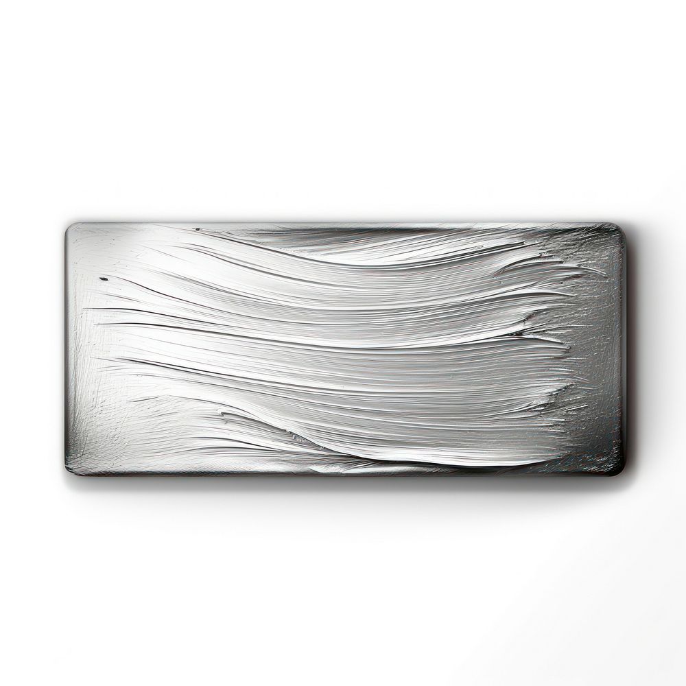 Flat silver paint brushstroke rectangle white background accessories.