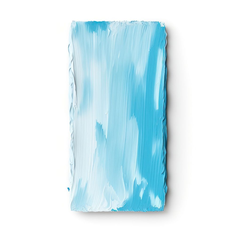 Light blue flat paint brush stroke rectangle turquoise white background.