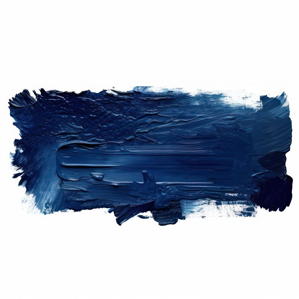 Midnight blue flat paint brush stroke white background splattered textured.
