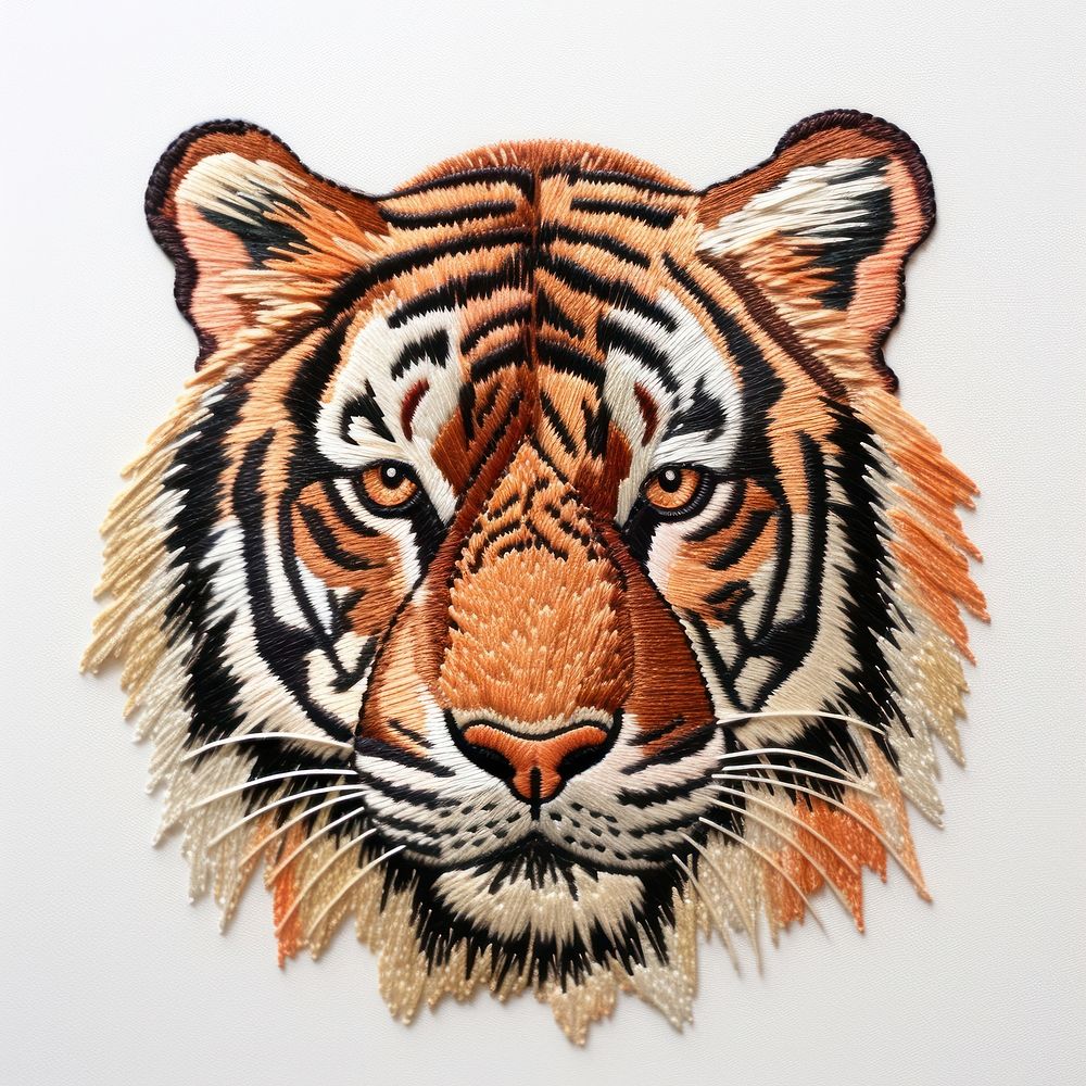 Tiger in embroidery style wildlife animal mammal.