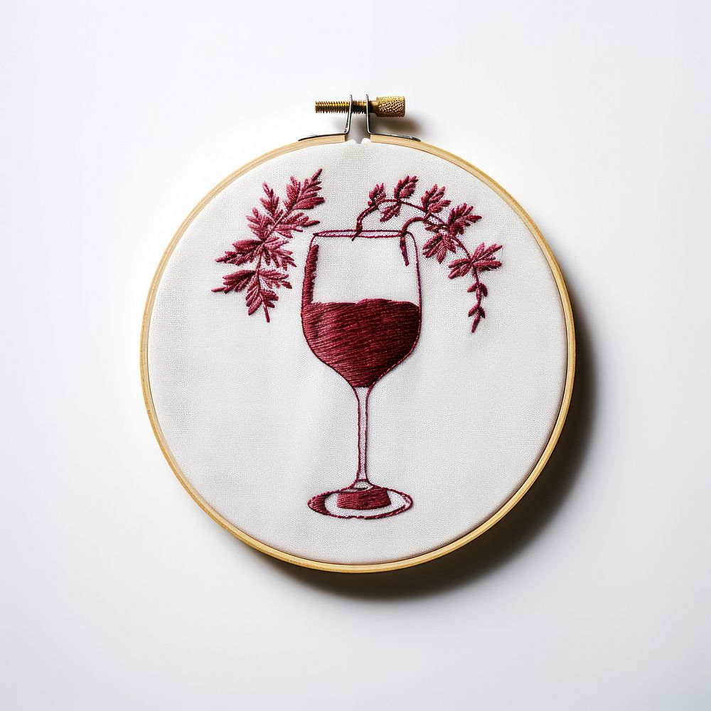 A wine in embroidery style needlework cross-stitch refreshment.