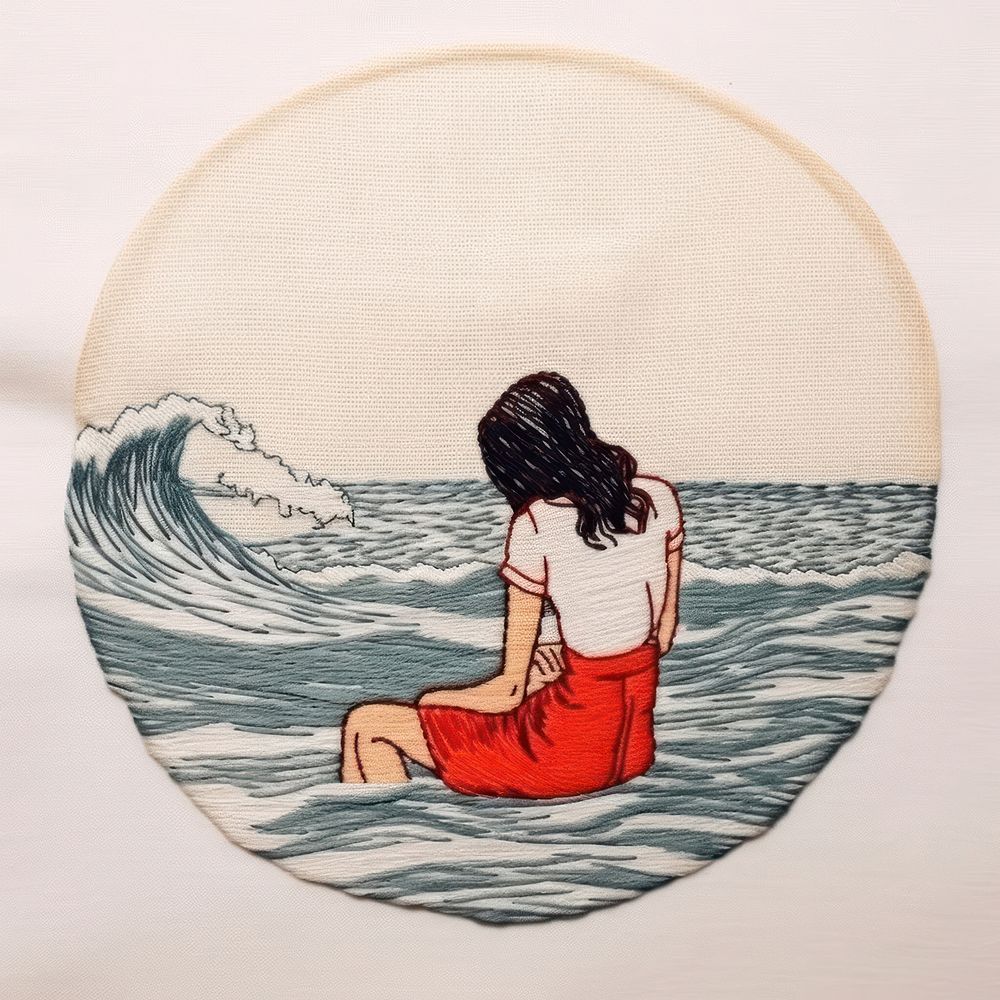 Woman in beach in embroidery style pattern ocean adult.