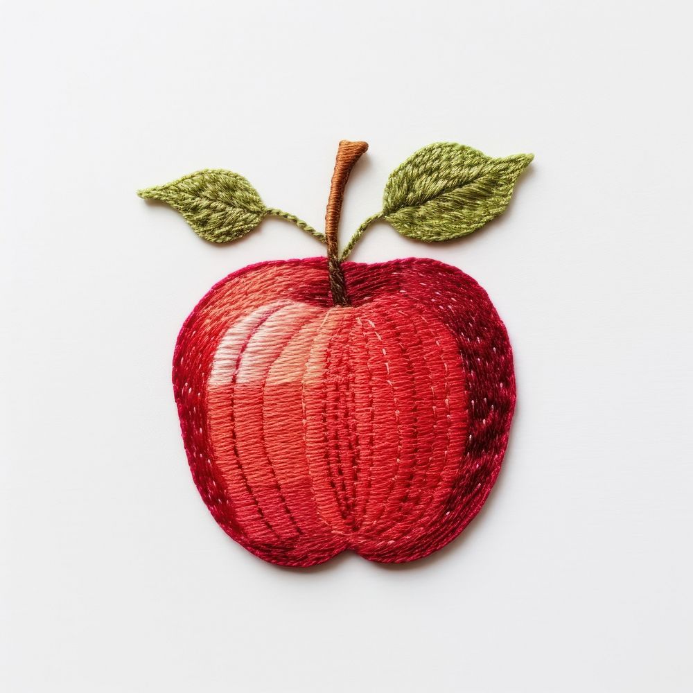 Apple in embroidery style textile fruit plant.