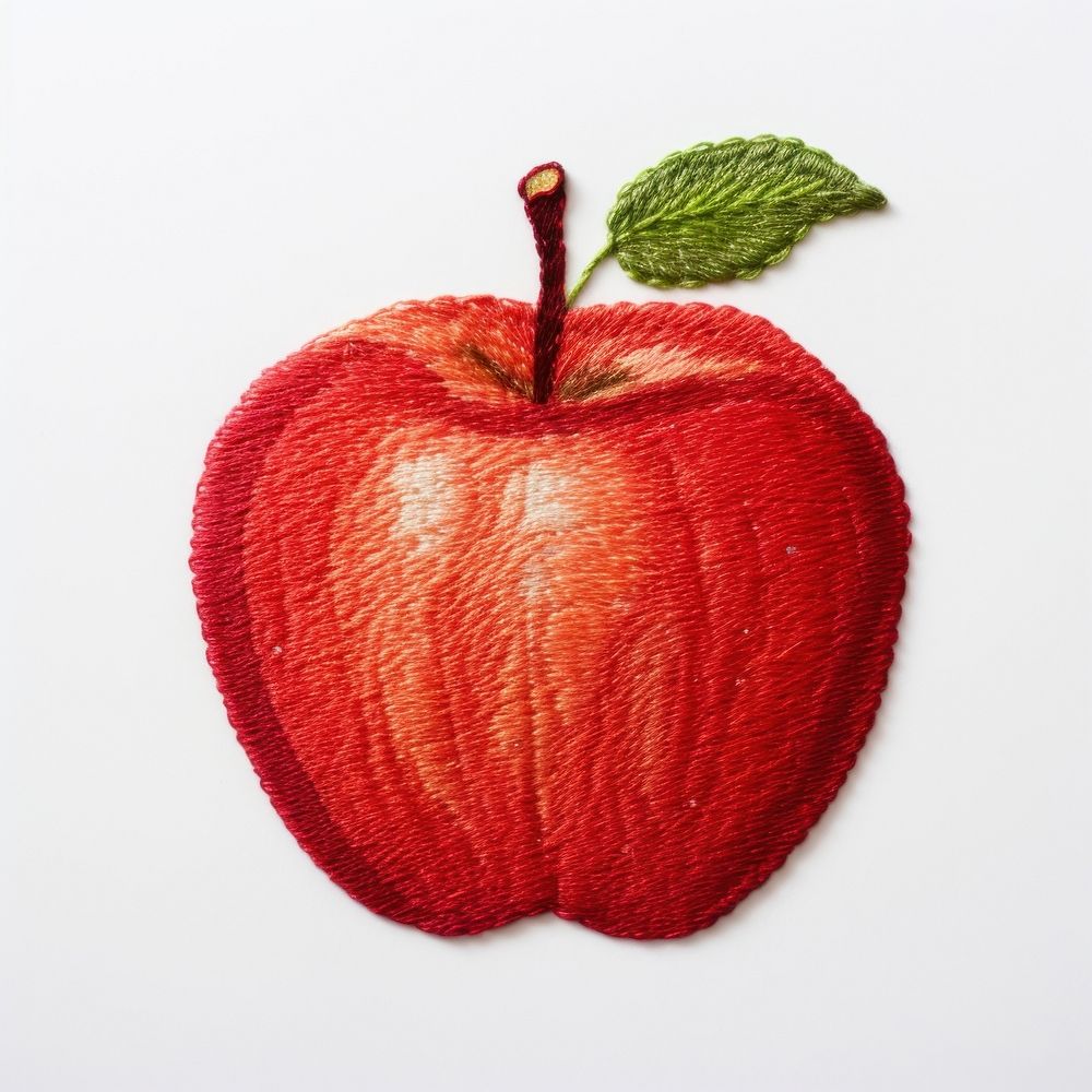 Apple in embroidery style fruit plant food.