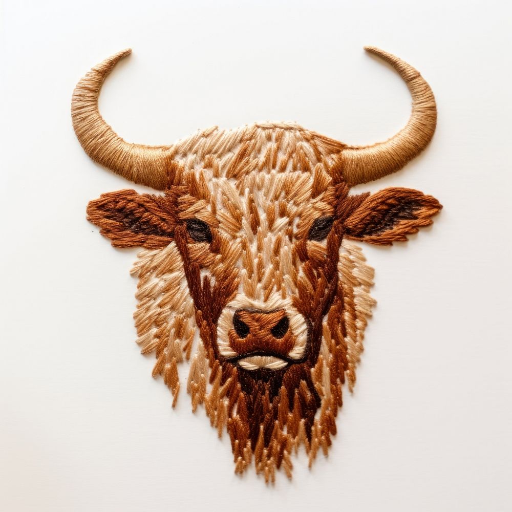Bull in embroidery style livestock cattle mammal.
