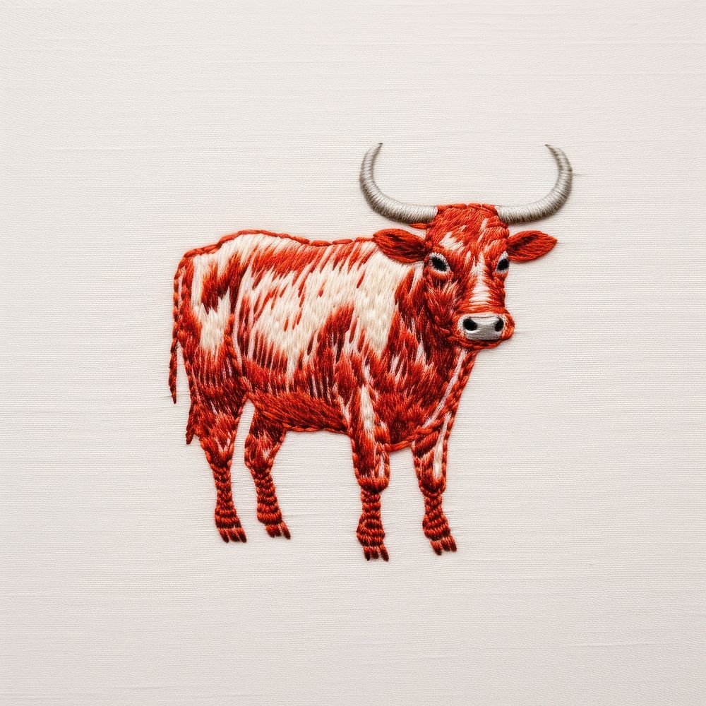 Bull in embroidery style livestock mammal cattle.