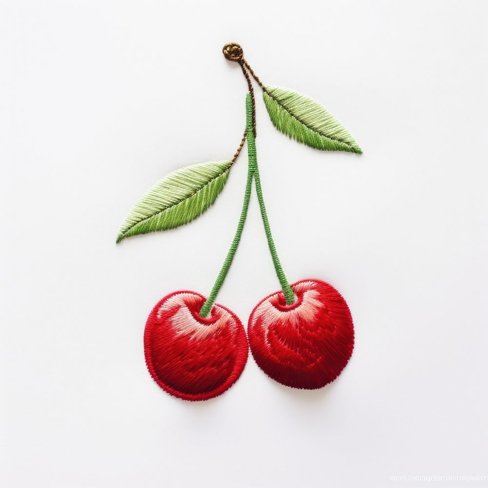 A cherry in embroidery style fruit plant food.