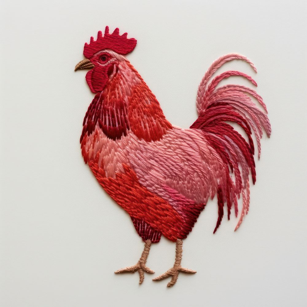 A chicken in embroidery style poultry animal bird.