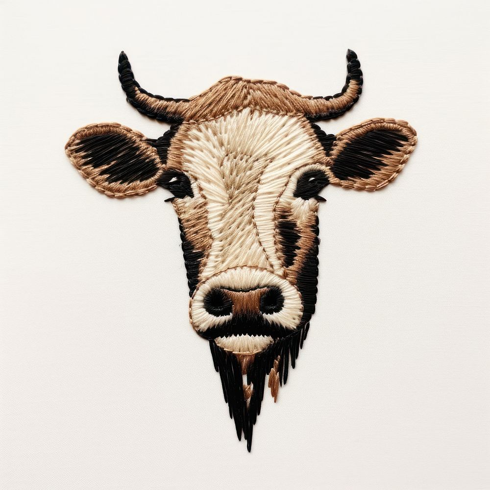 Cow embroidery style livestock mammal Free Photo rawpixel