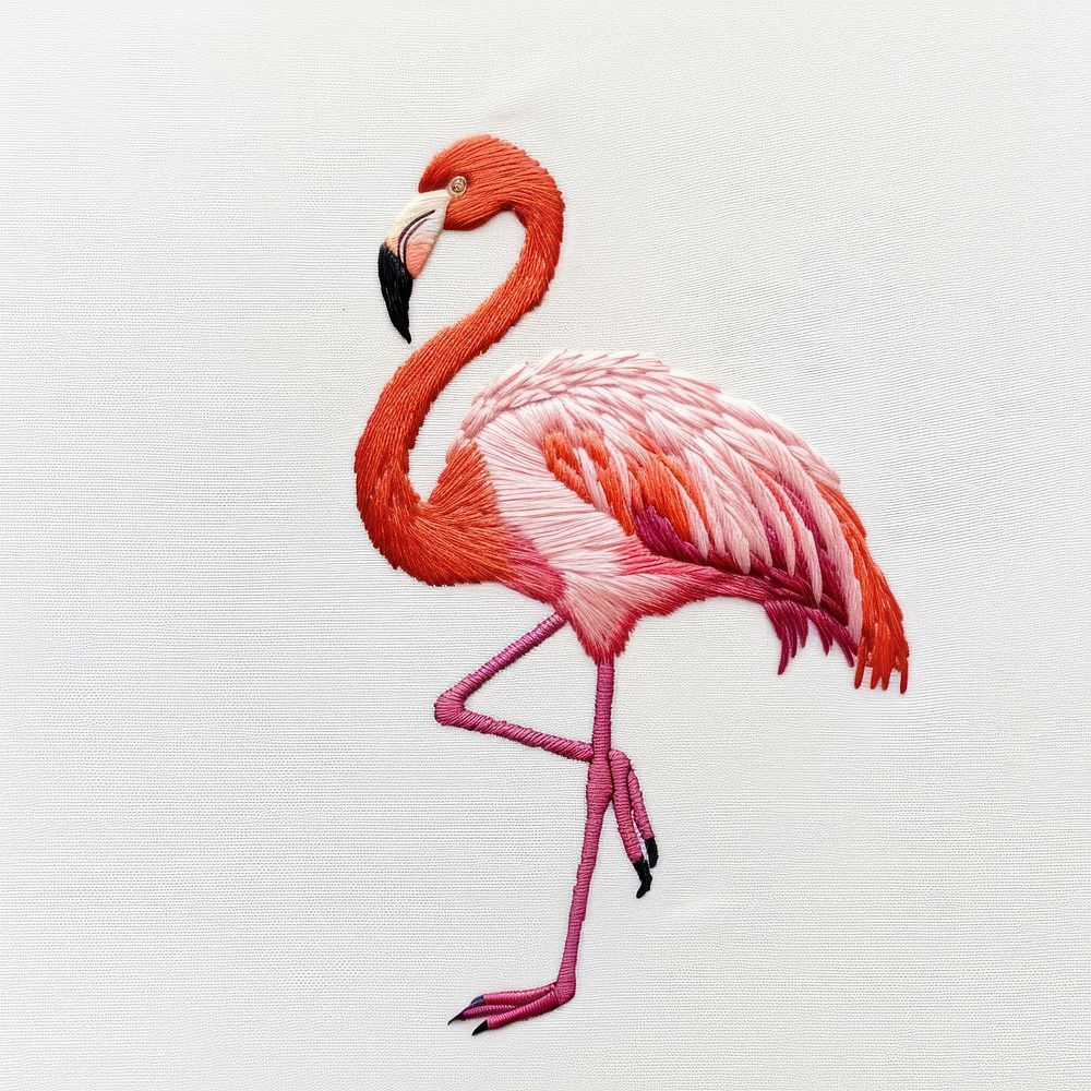 A flamingo in embroidery style animal bird creativity.