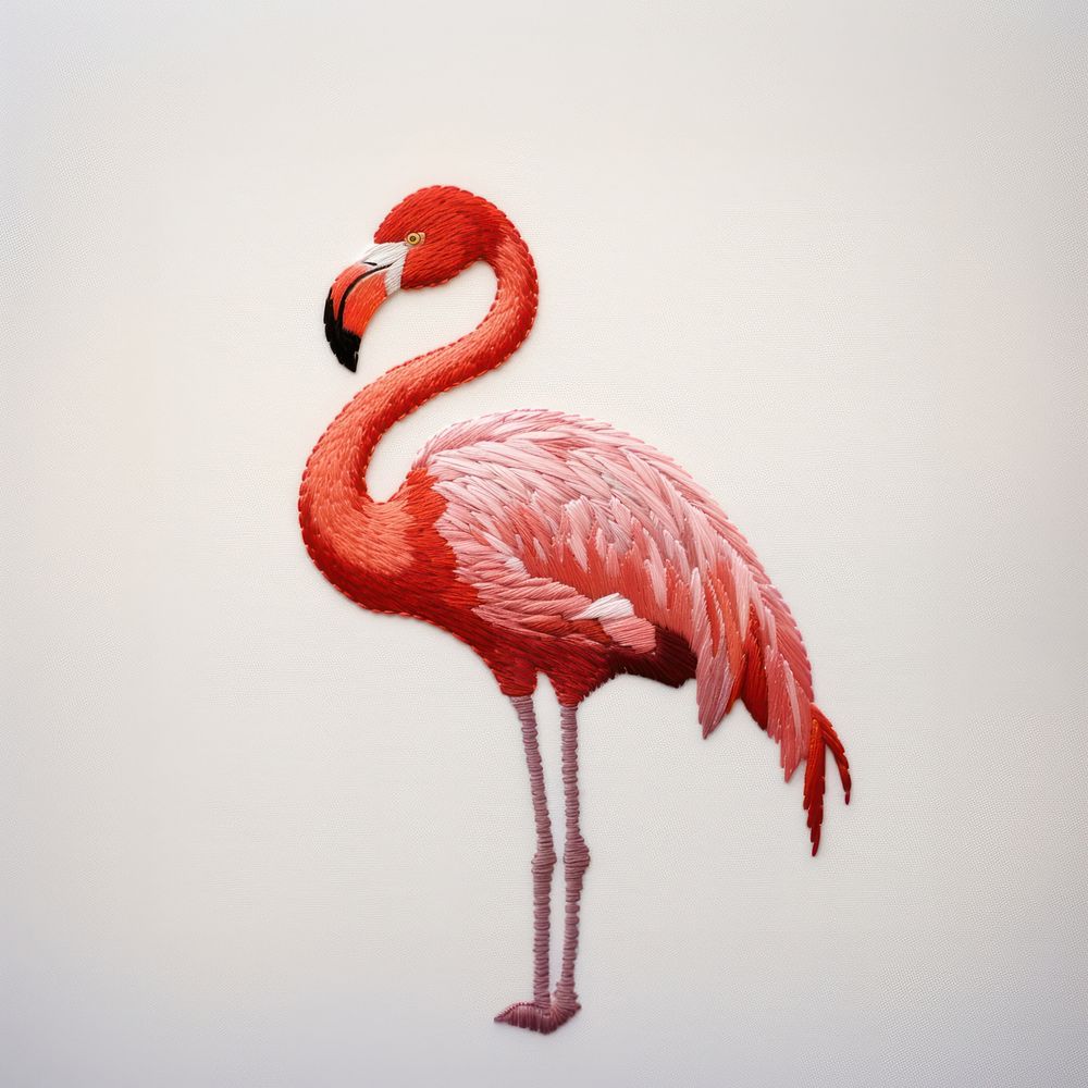 A flamingo in embroidery style animal bird beak.