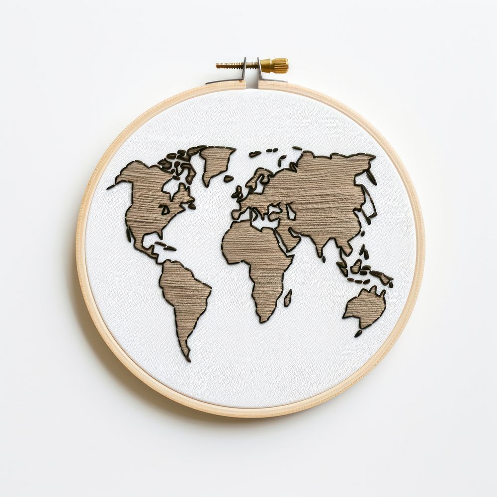 A globe in embroidery style textile pattern creativity.