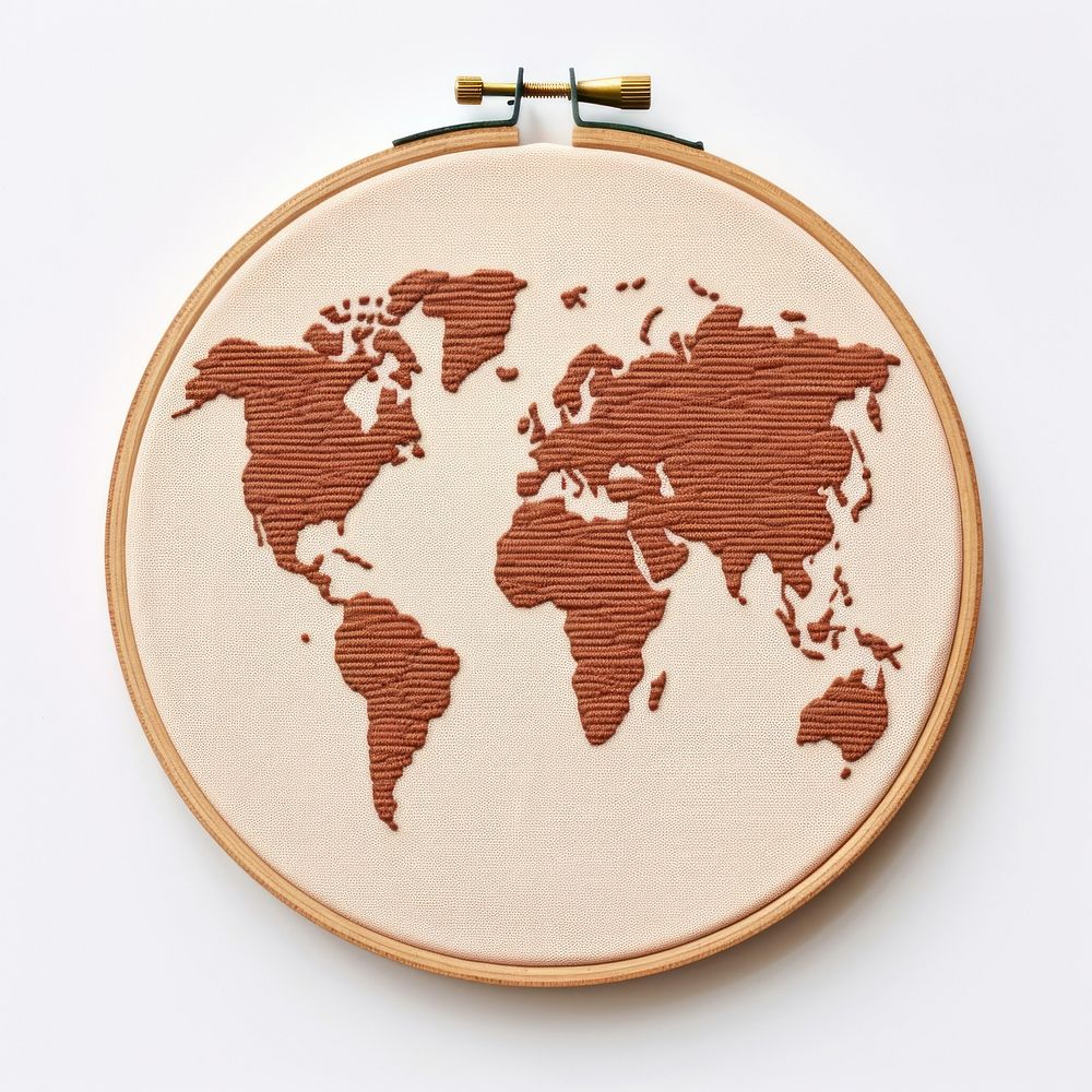 A globe in embroidery style textile pattern technology.