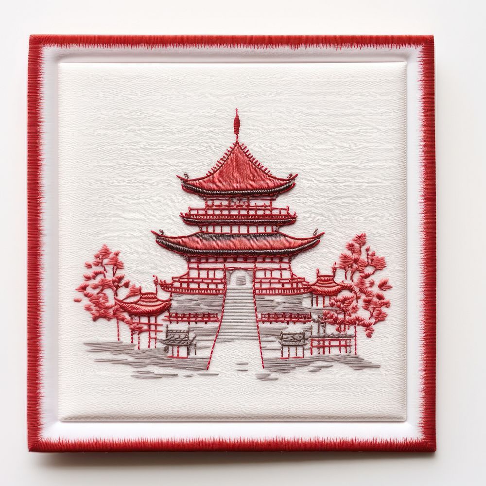 A japanese temple in embroidery style architecture needlework pagoda.