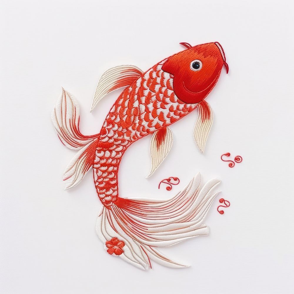 Koi fish in embroidery style animal creativity goldfish.