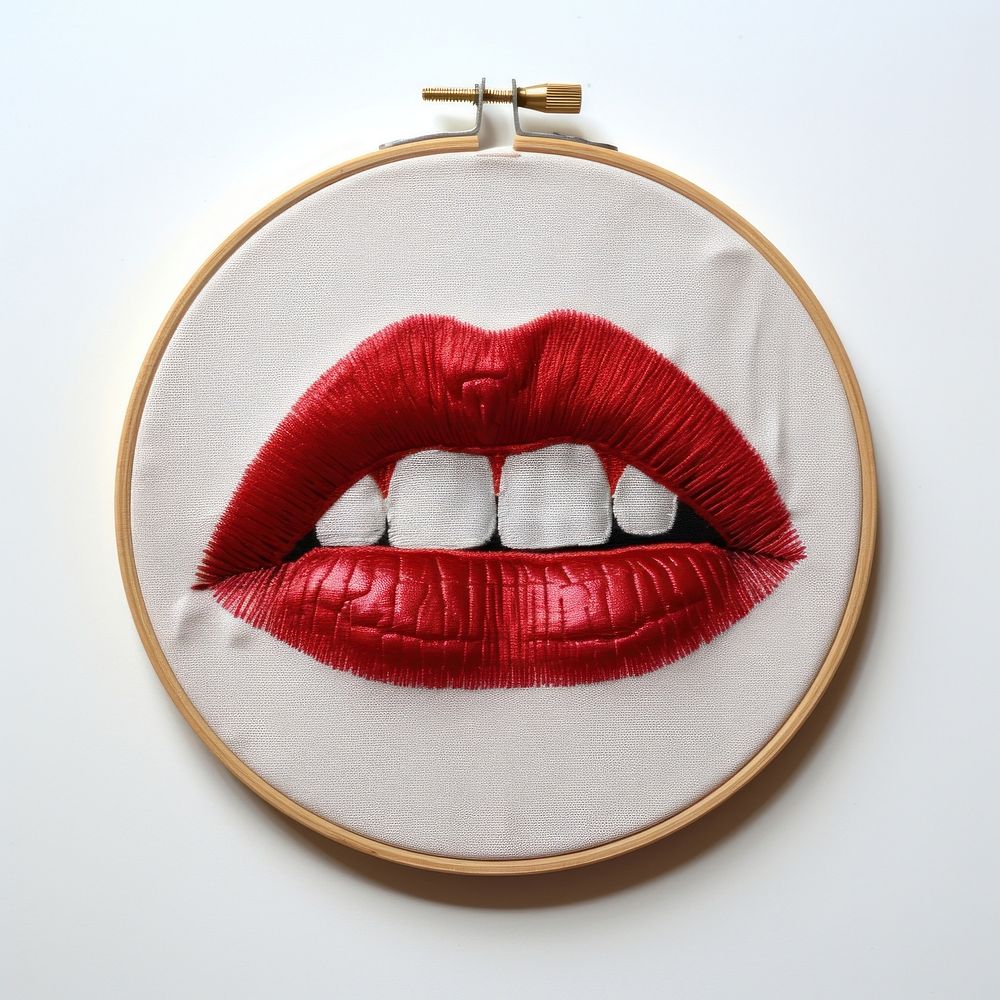 Mouth with cigarette in embroidery style moustache lipstick pattern.