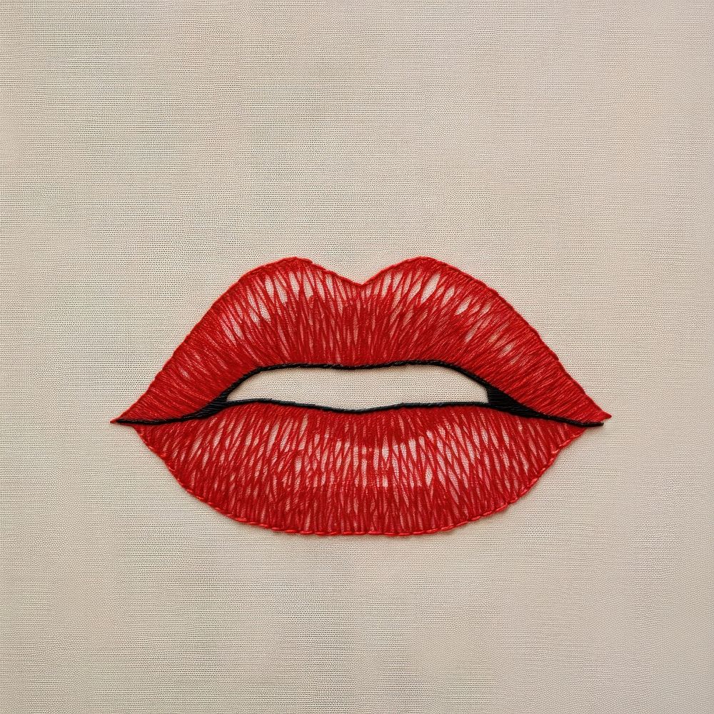 Mouth with cigarette in embroidery style lipstick creativity moustache.