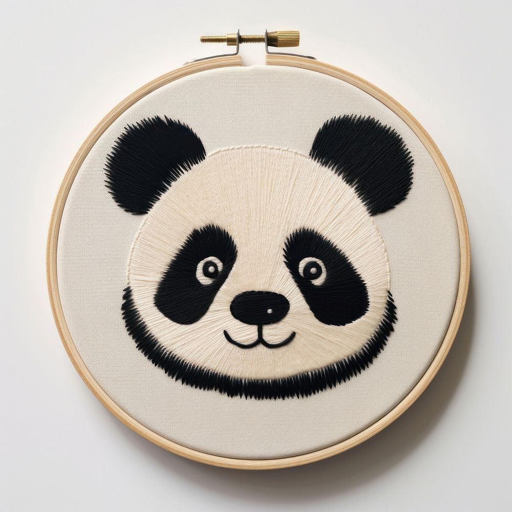 Panda in embroidery style textile pattern anthropomorphic.