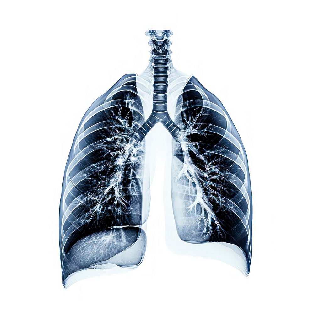 X-ray picture of lungs in film white background tomography hospital.