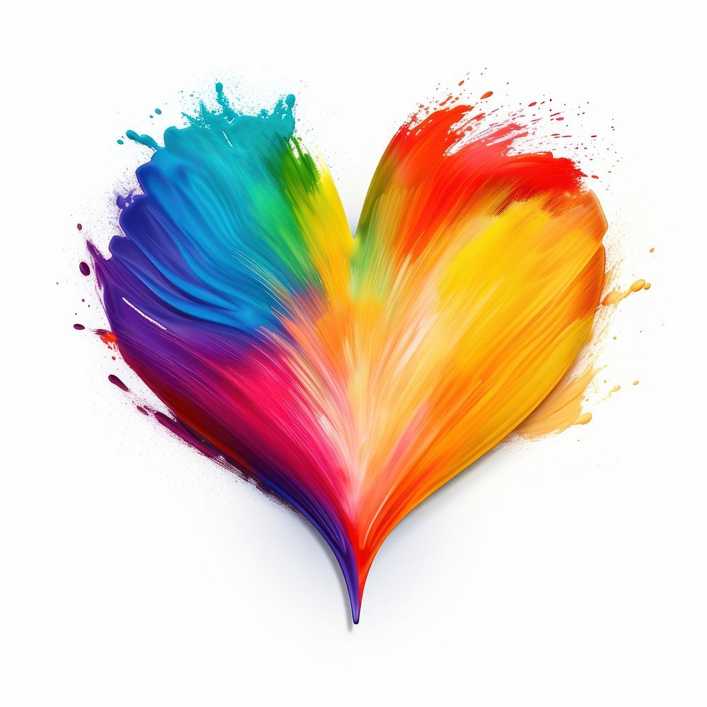 Rainbow flat paint brush stroke heart white background heart shape.