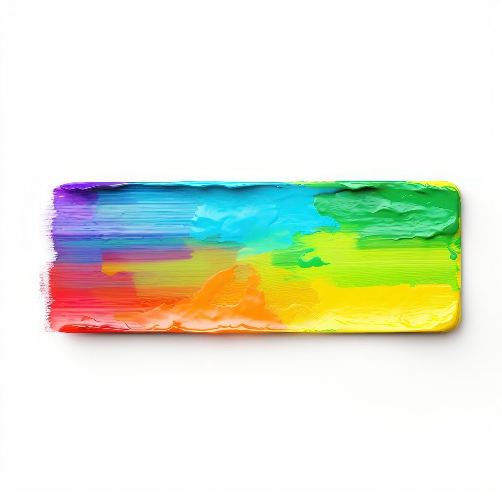 Rainbow flat paint brush stroke rectangle painting white background.