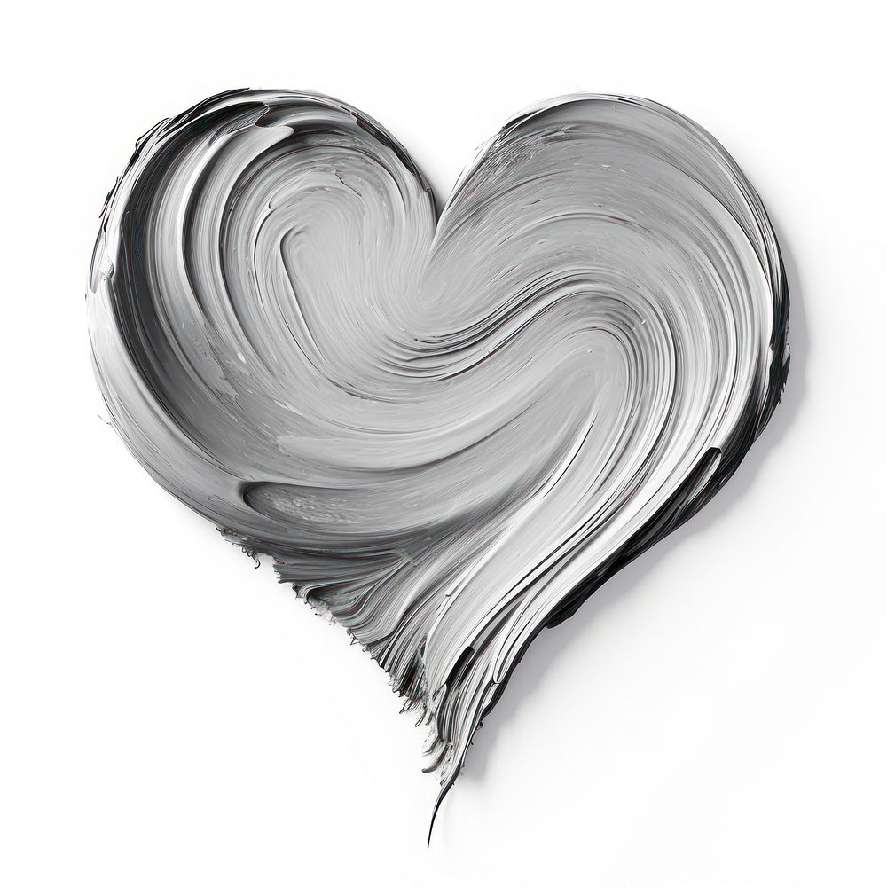 Silver flat paint brush stroke drawing sketch heart.