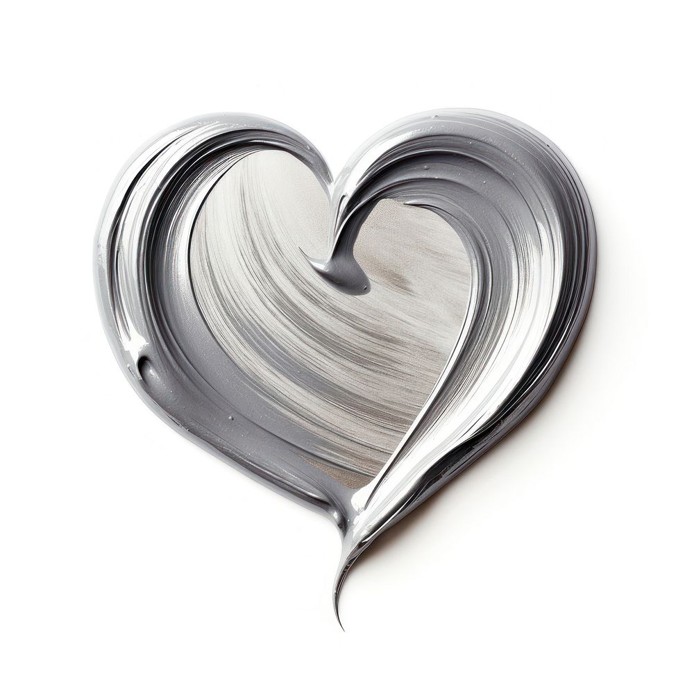 Silver flat paint brush stroke heart white background heart shape.