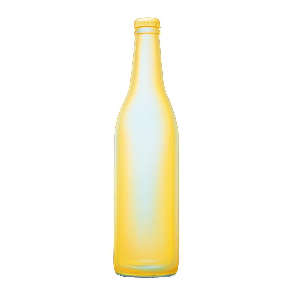 Surrealistic painting of beer bottle glass drink white background.
