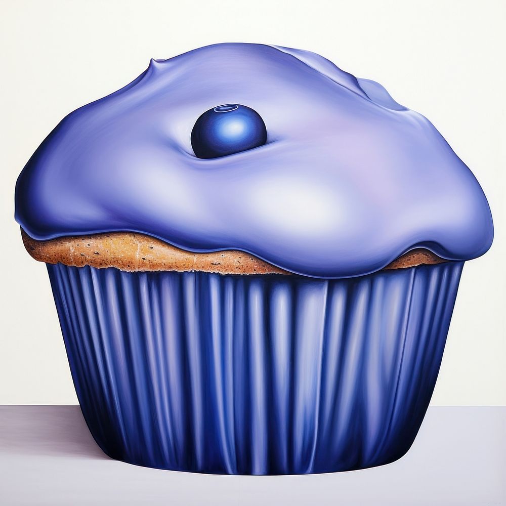 Surrealistic painting of blueberry muffin dessert cupcake icing.