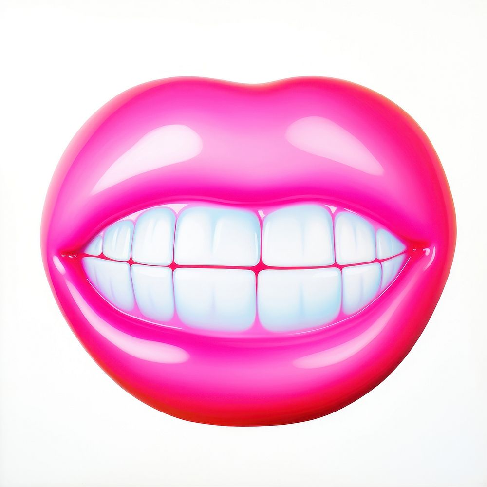 Surrealistic painting of bubblegum with teeth white background happiness moustache.