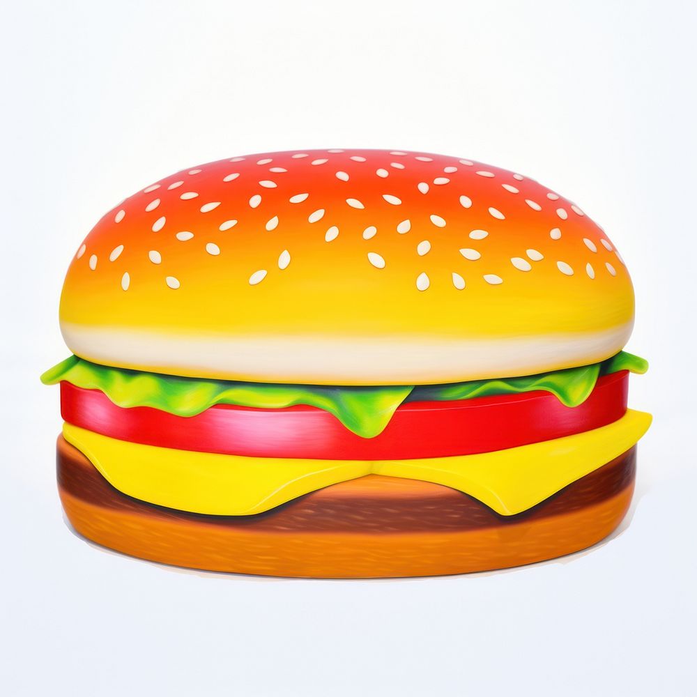 Surrealistic painting of Burger burger food white background.