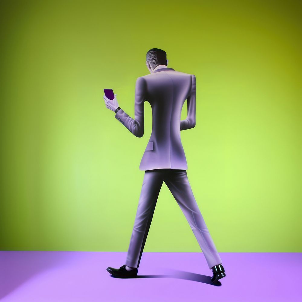 Man with cellphone standing purple adult.