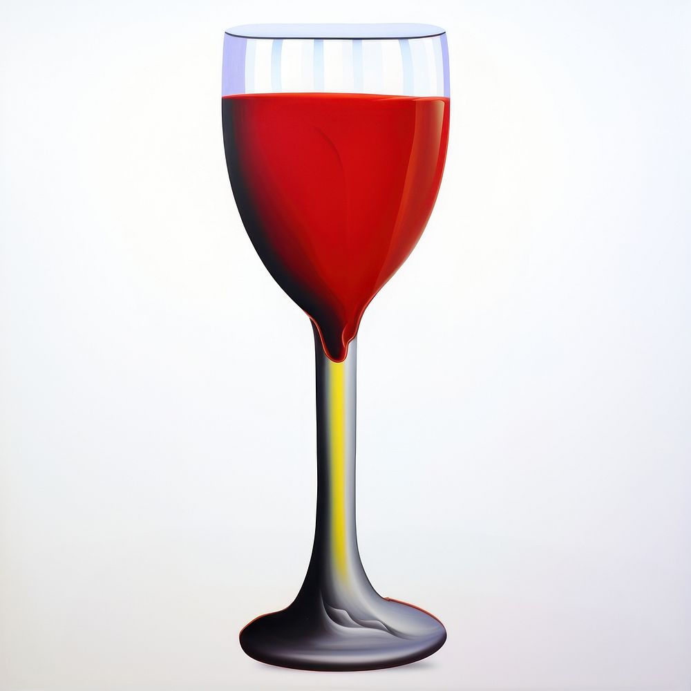 Surrealistic painting of wine drink glass white background.