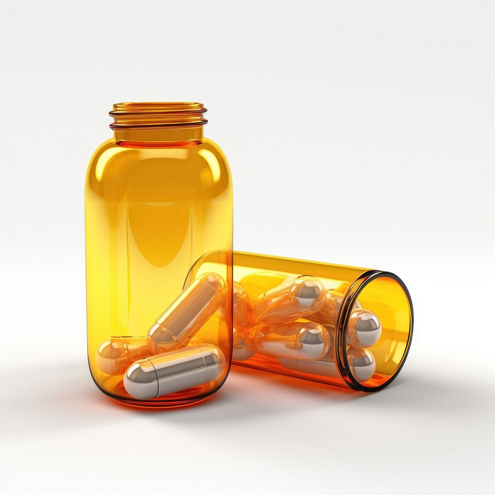 Drug capsule bottle glass pill.