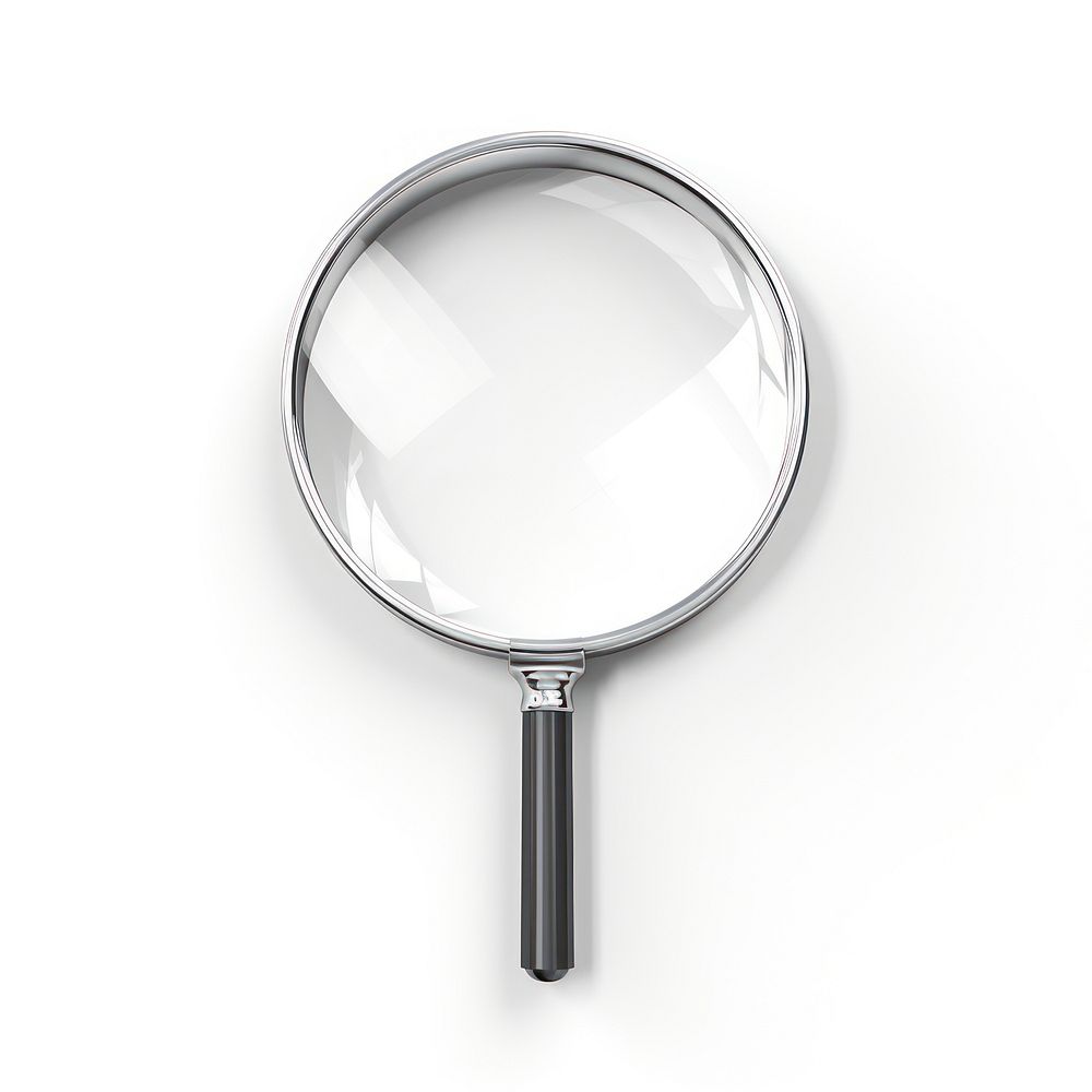 Magnifying glass front view white background reflection circle.