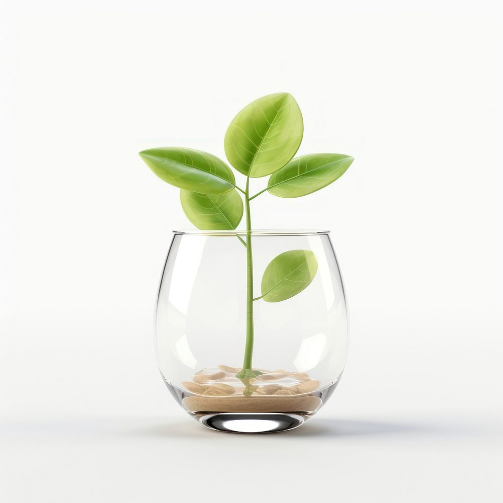 Sprout leaf growing up glass transparent plant.