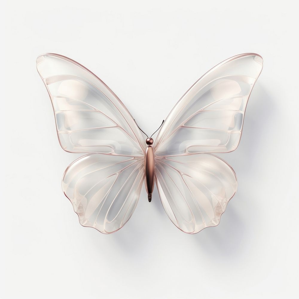 White glass butterfly less detail animal insect white background.