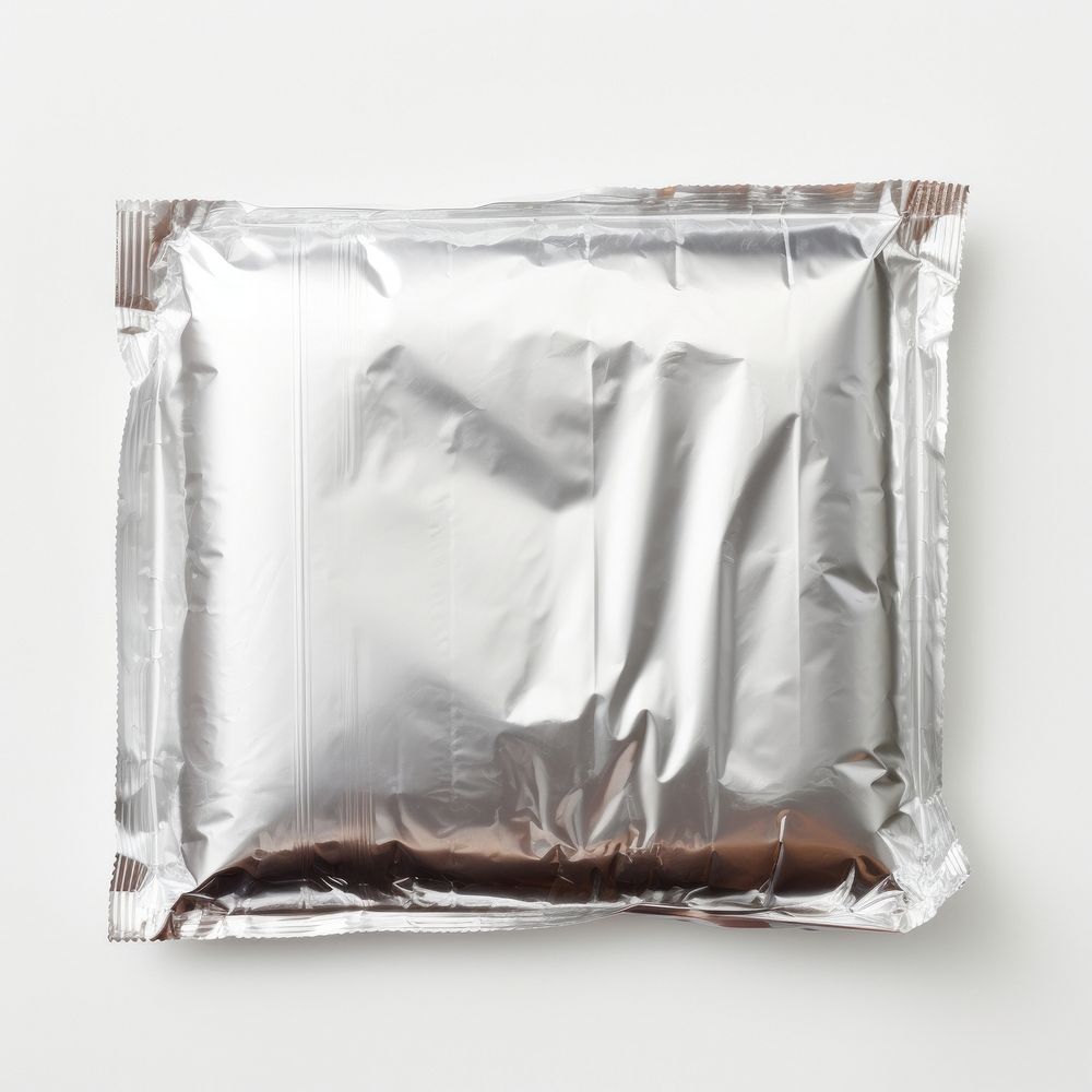 Foil food packaging white background aluminium crumpled.