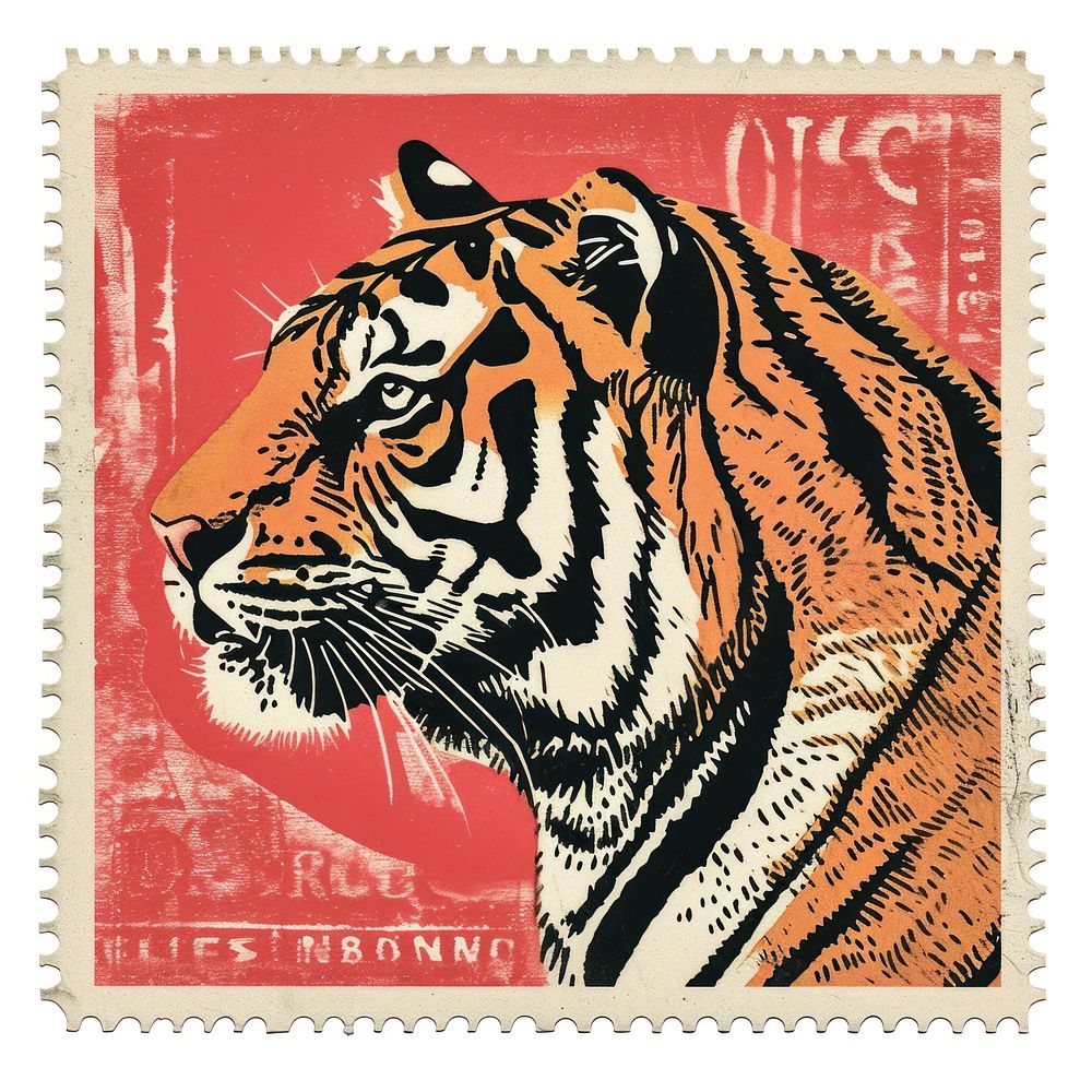 Vintage postage stamp with tiger wildlife animal mammal.