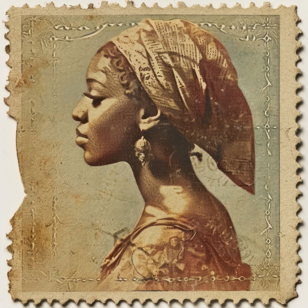 Vintage postage stamp with woman representation headshot portrait.